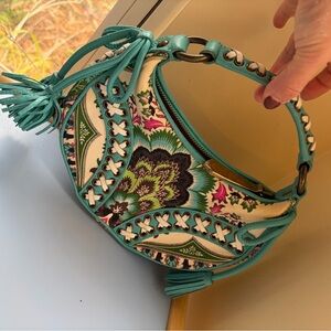 Isabella Fiore Turquoise Floral Mini Hobo with Tassels